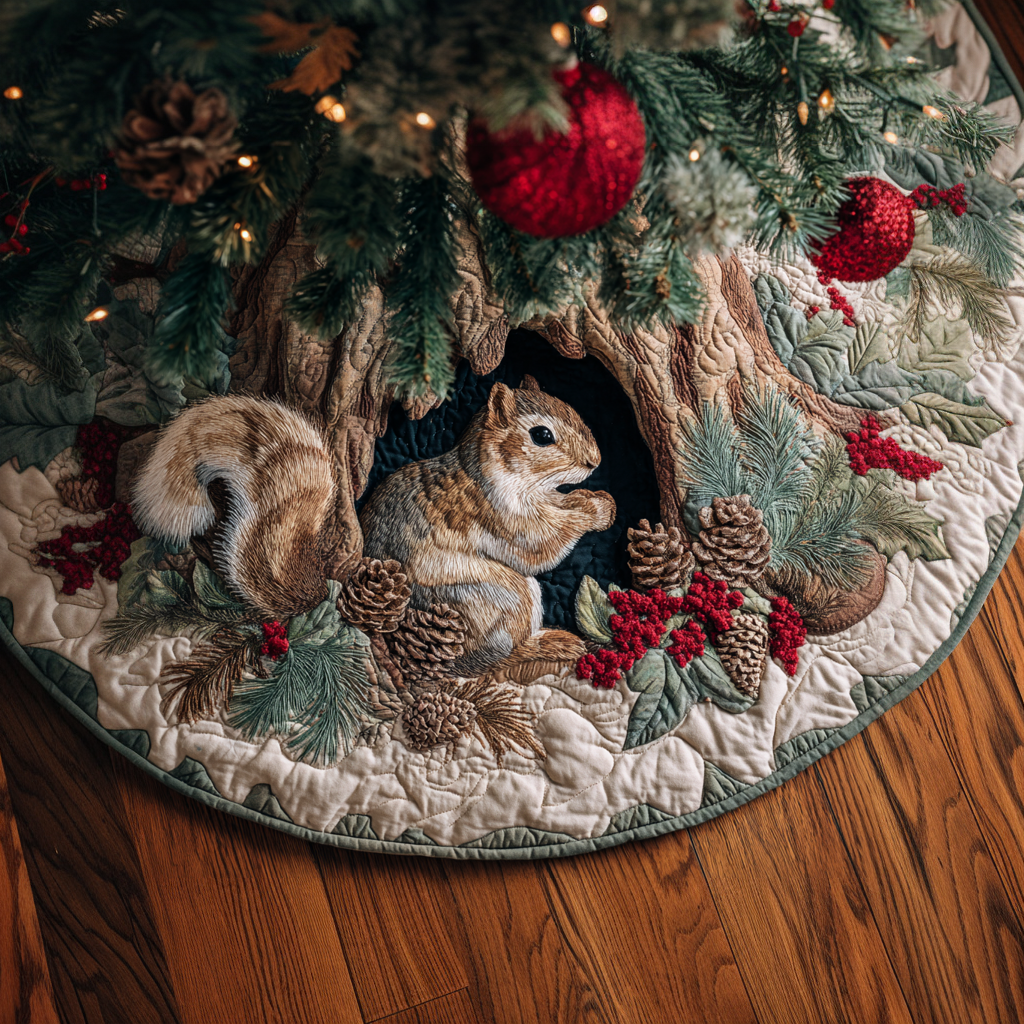 Squirrel Forest Christmas Quilted Tree Skirt NCU0DDK1681