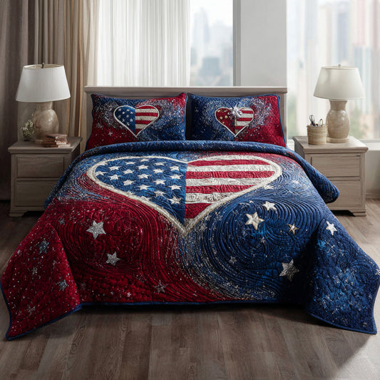 Star Spangled Heart 3-Piece Quilted Bedding Set NCU0PVL833