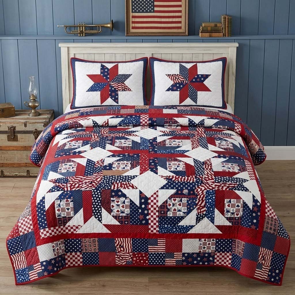 Starfolk Patch 3-Piece Quilted Bedding Set NCU0DQQ0640