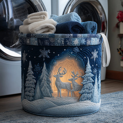 Starlit Reindeer Quilted Laundry Basket NCU0TH3291