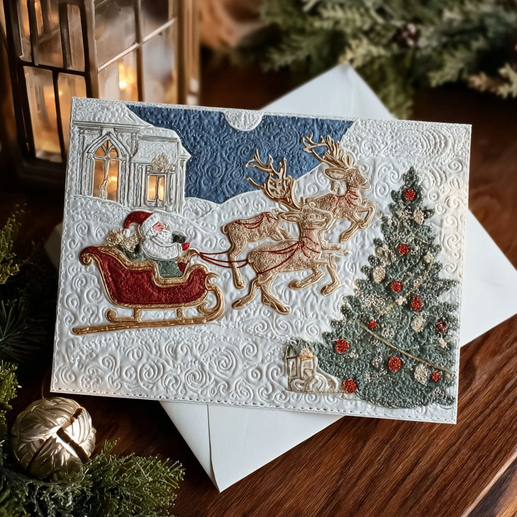 Starlit Santa Journey Quilted Fabric Postcard NCU0PTT2360