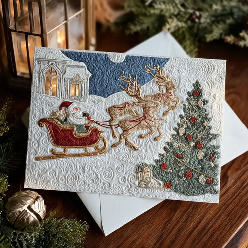 Starlit Santa Journey Quilted Fabric Postcard NCU0PTT2360