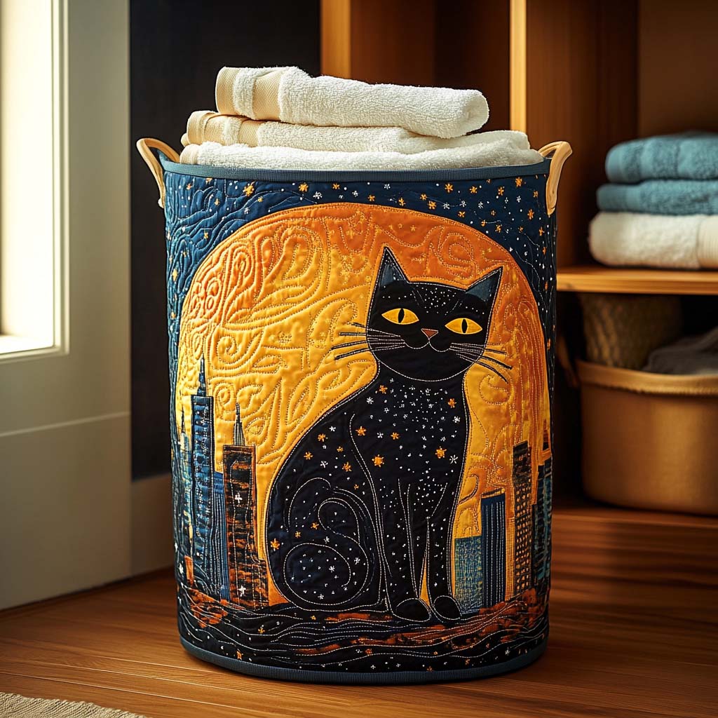 Starry Cat Quilted Laundry Basket NCU0DQQ052