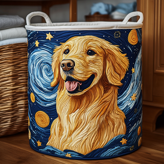 Starry Golden Night Quilted Laundry Basket NCU0NXD531