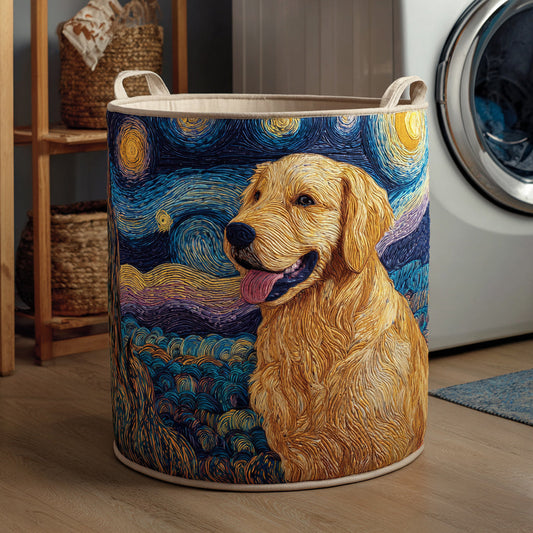 Starry Golden Retriever Quilted Laundry Basket NCU0HNH015