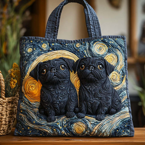 Starry Night Pugs Quilted Tote Bag NCU0NXD773