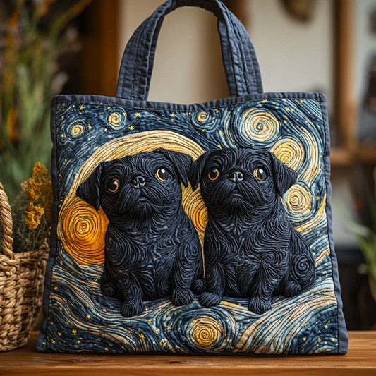 Starry Night Pugs Quilted Tote Bag NCU0NXD773