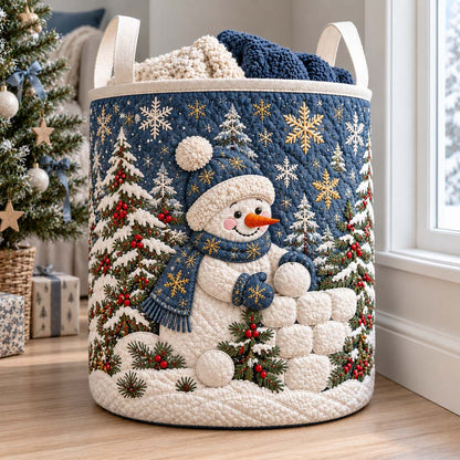 Starry Snowball Snowman Quilted Laundry Basket NCU0HNH1353