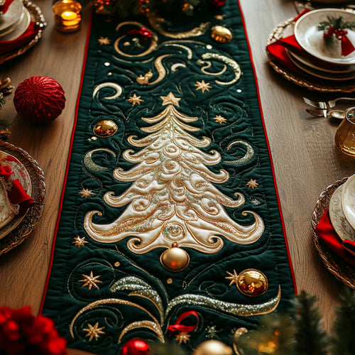 Starry Spruce Christmas Tree Quilted Table Runner NCU0DV885