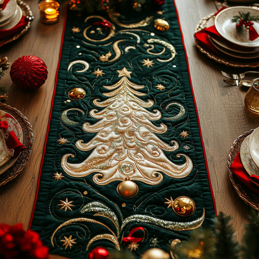 Starry Spruce Christmas Tree Quilted Table Runner NCU0DV885