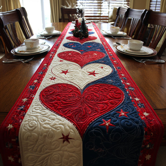 Stars and Stripes Heart Quilted Table Runner NCU0HNH762