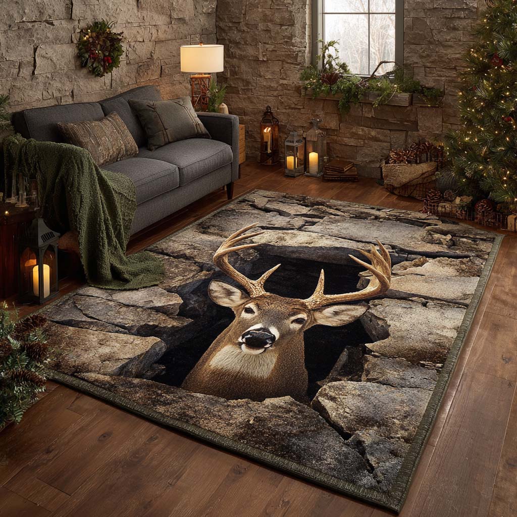 Stone Hollow Deer Area Rug NCU0NXD888
