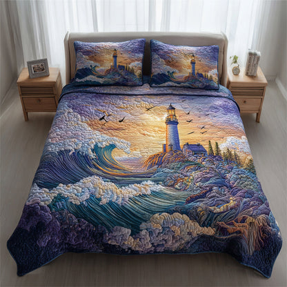 Storm Lighthouse Sunset 3-Piece Quilted Bedding Set NCU0HNH316