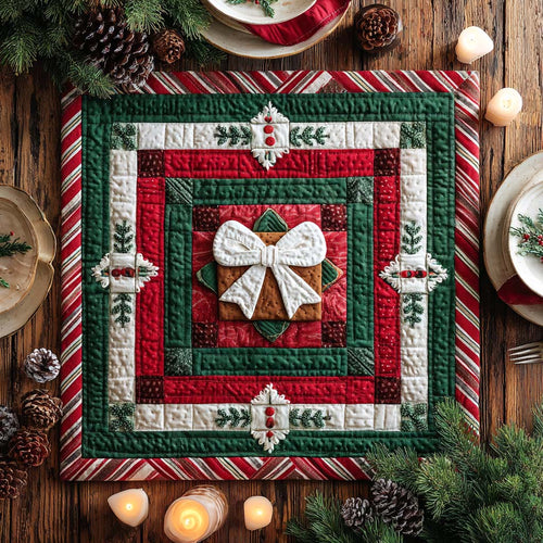 Striped Christmas Bow Quilted Table Topper NCU0NXD161