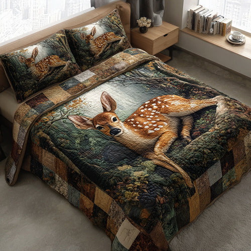 Stump Fawn 3-Piece Quilted Bedding Set NCU0HNH331