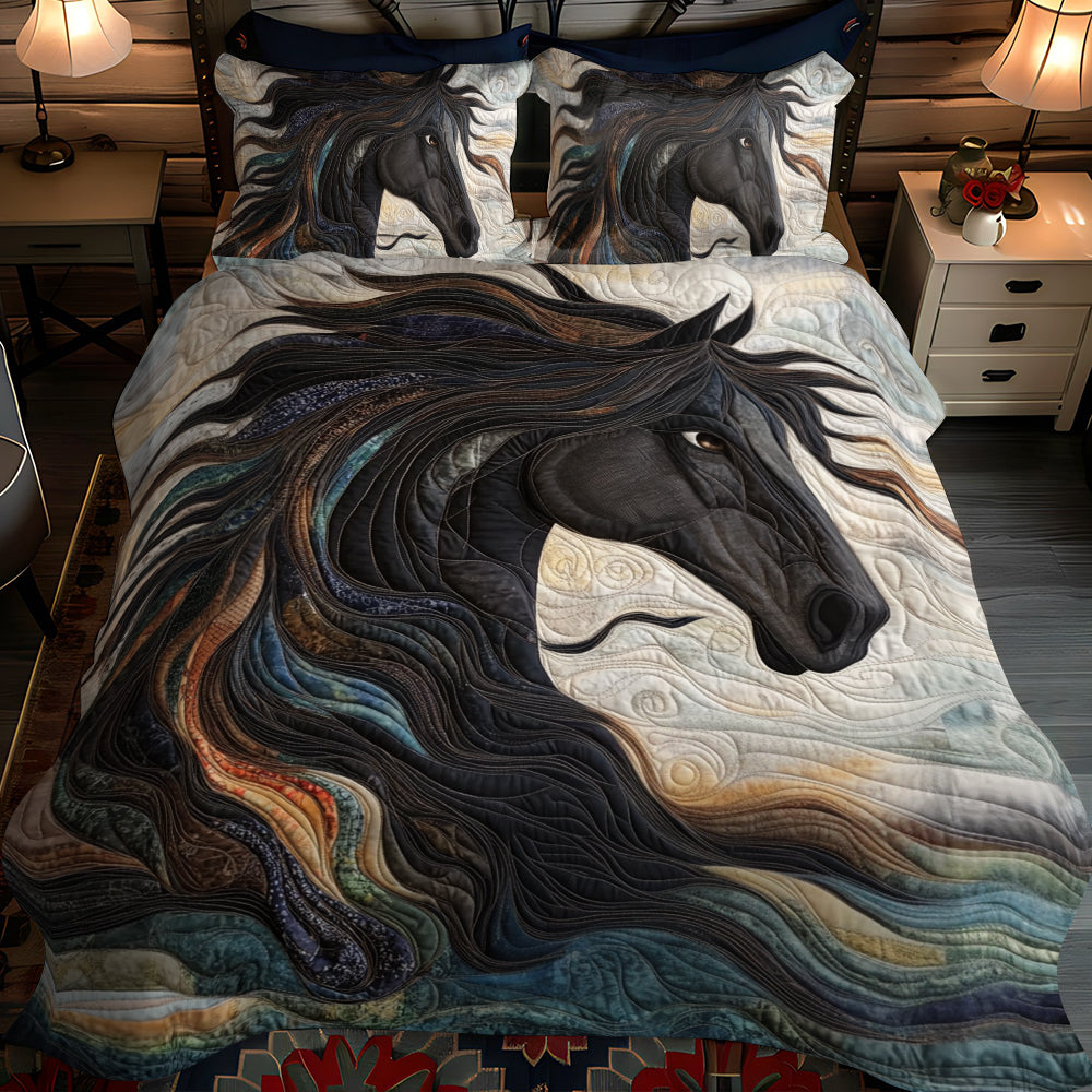 Stunning Horse Equestrian 3-Piece Quilted Bedding Set NCU0PD578