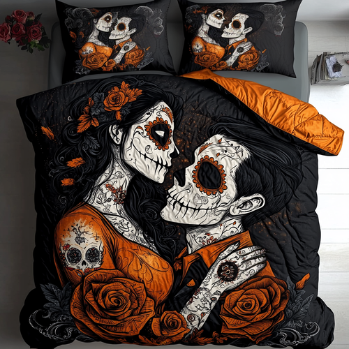 Sugar Skull Lovers 3-Piece Quilted Bedding Set NCU0TL2038