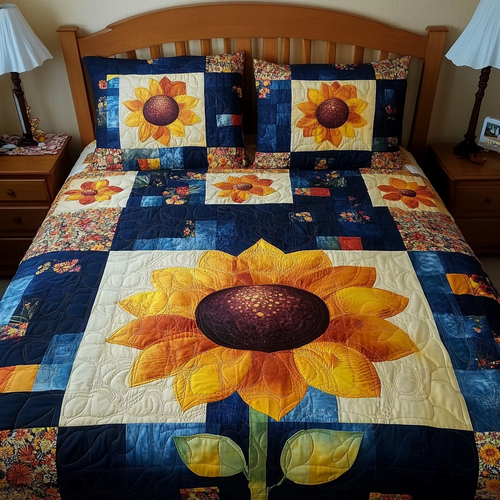 Summer Sunflowers 3-Piece Quilted Bedding Set NCU0TL1724