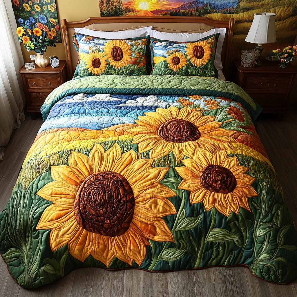 Summer Bloom 3-Piece Quilted Bedding Set NCU0NVH317