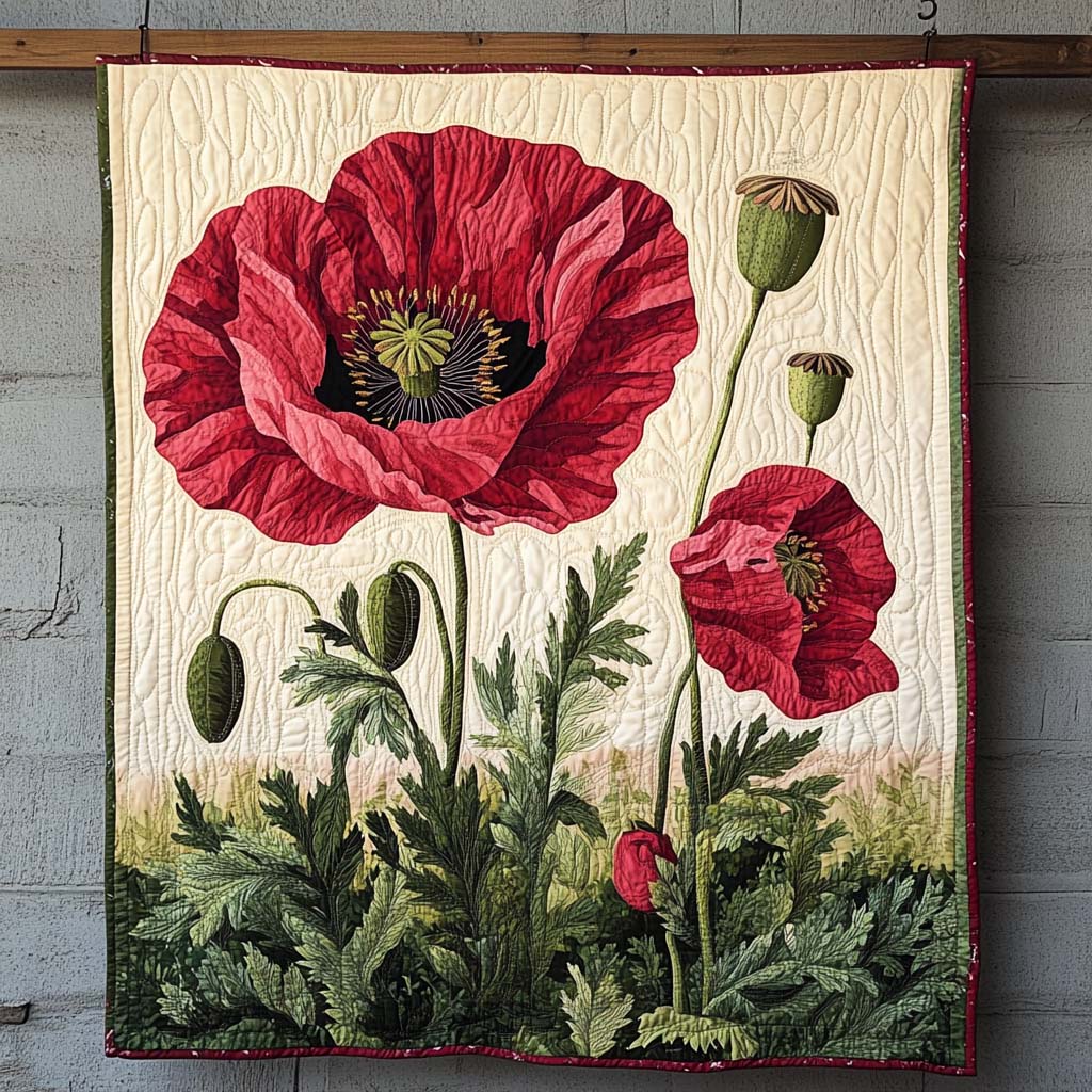 Summer Poppy Field Art Quilt Hanging NCU0NT857