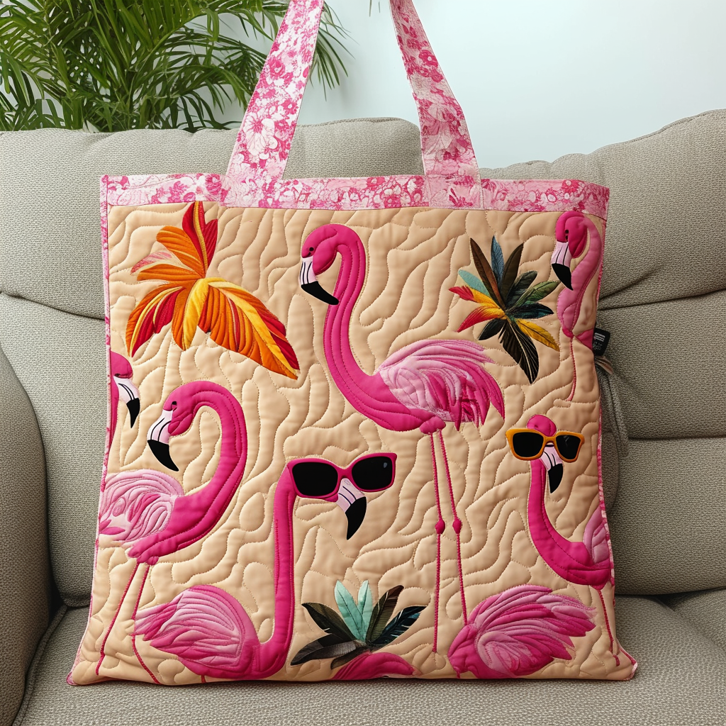 Summer Vibes Flamingo Quilted Tote Bag NCU0DV958