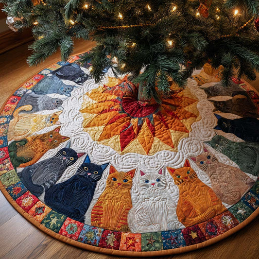 Sunburst Cat Gathering Quilted Tree Skirt NCU0NXD1138