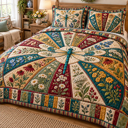 Sunburst Dragonfly Patchwork 3-Piece Quilted Bedding Set NCU0NTD2443