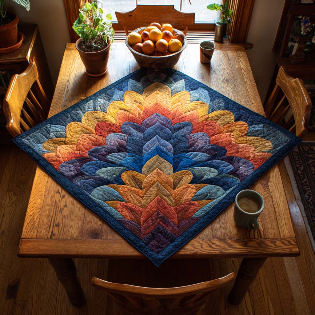 Peacock Tail Harmony Quilted Table Topper NCU0NXD095