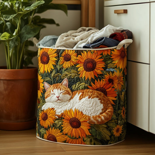 Sunflower Cat Quilted Laundry Basket NCU0DV855