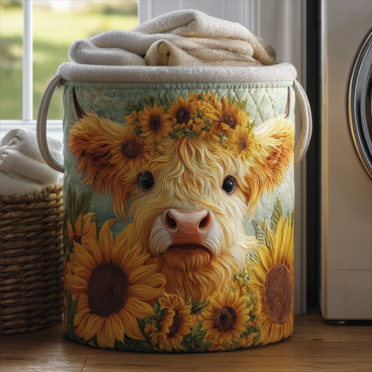 Sunflower Cow Beauty  Quilted Laundry Basket NCU0TH2939