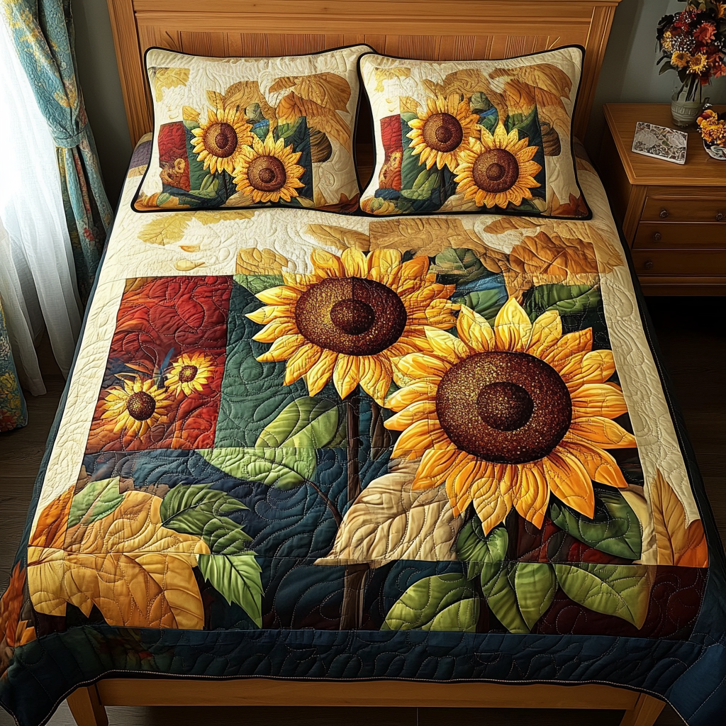 Sunflower Fields 3-Piece Quilted Bedding Set NCU0TL1728