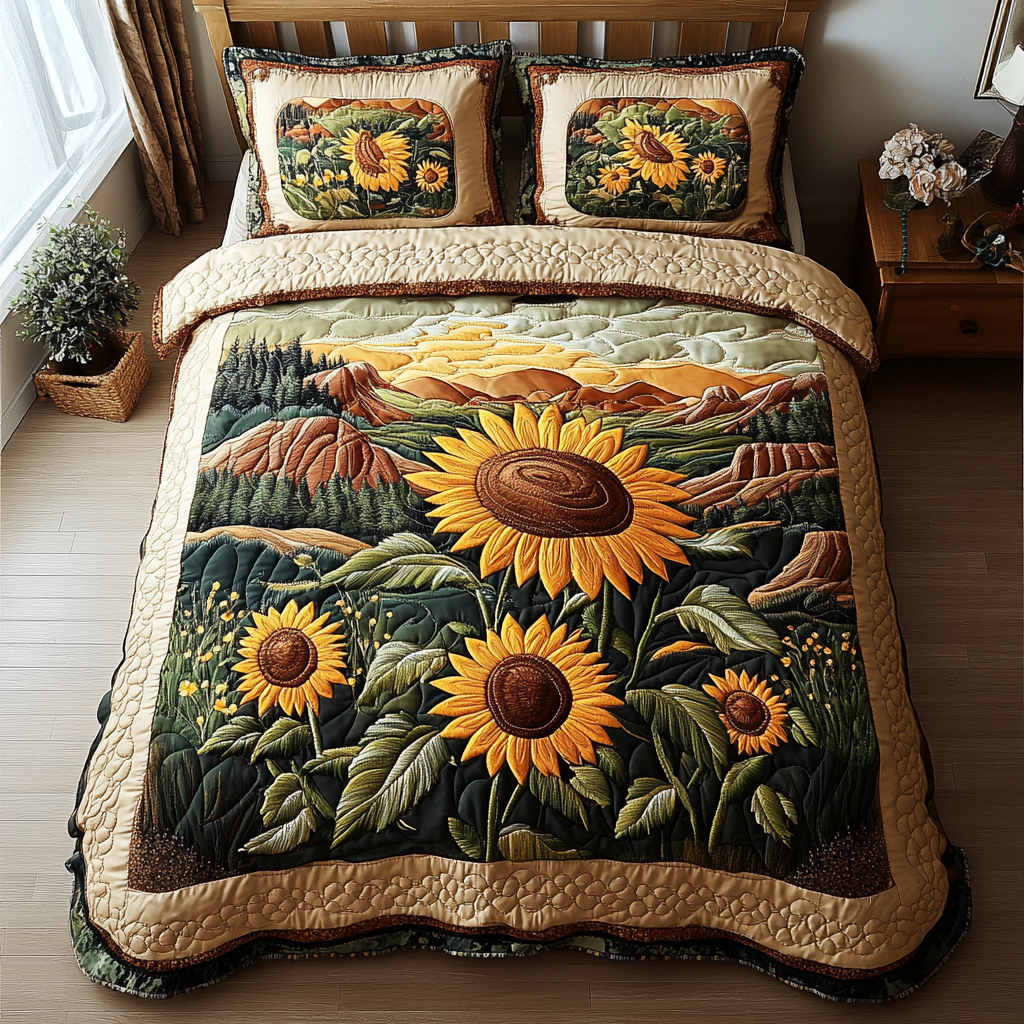 Sunflower Fields Quilted Bedding Set NCU0DV088