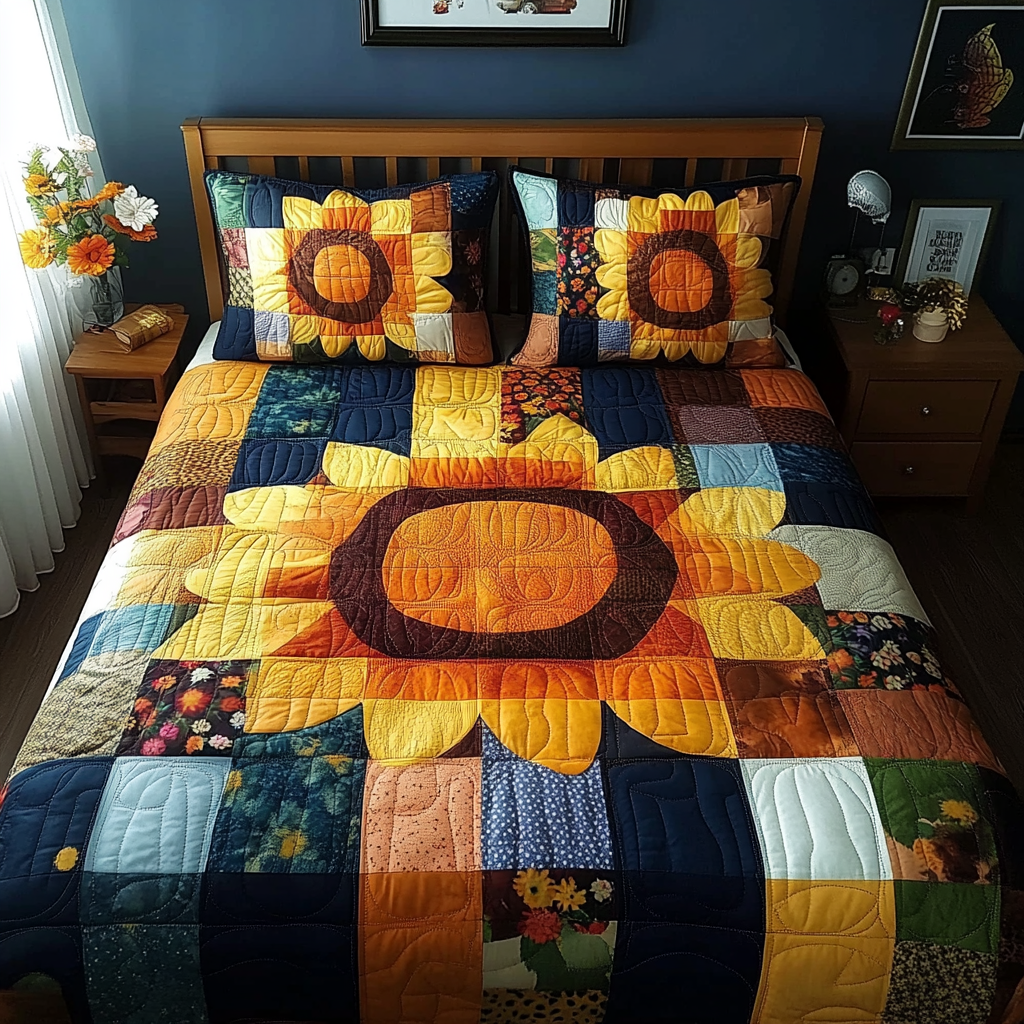 Sunflower Glow 3-Piece Quilted Bedding Set NCU0TL1722