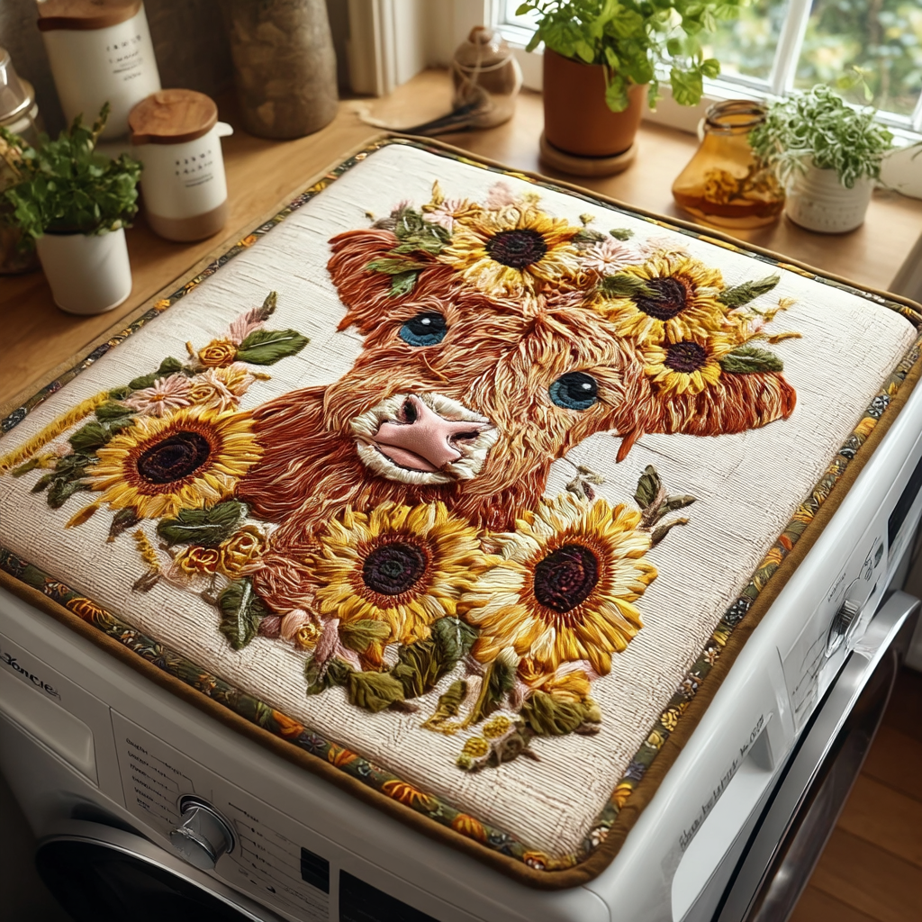 Sunflower Highland Cow Quilted Washer and Dryer Cover NCU0HNH499