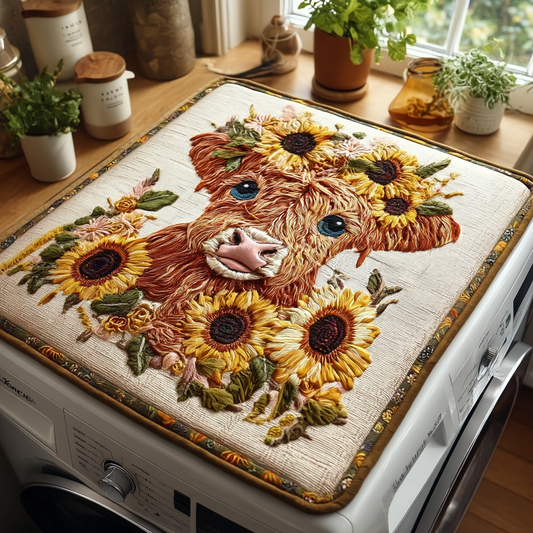 Sunflower Highland Cow Quilted Washer and Dryer Cover NCU0HNH499