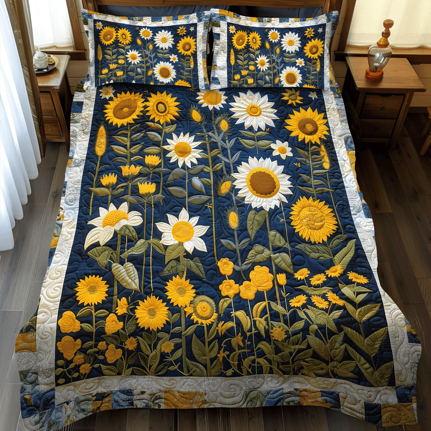 Sunflower Night 3-Piece Quilted Bedding Set NCU0TH1005