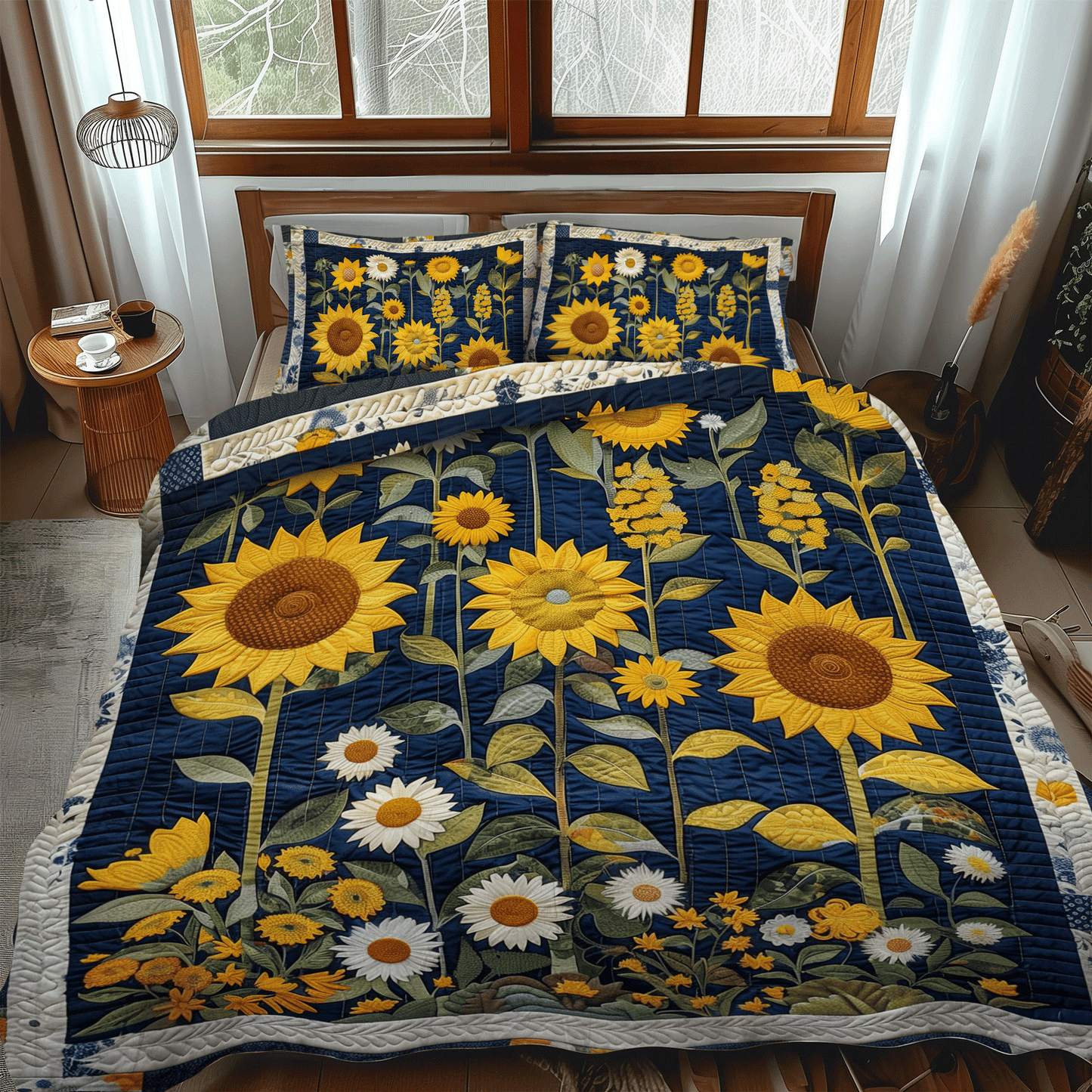 Sunflower Radiance 3-Piece Quilted Bedding Set NCU0TH1006