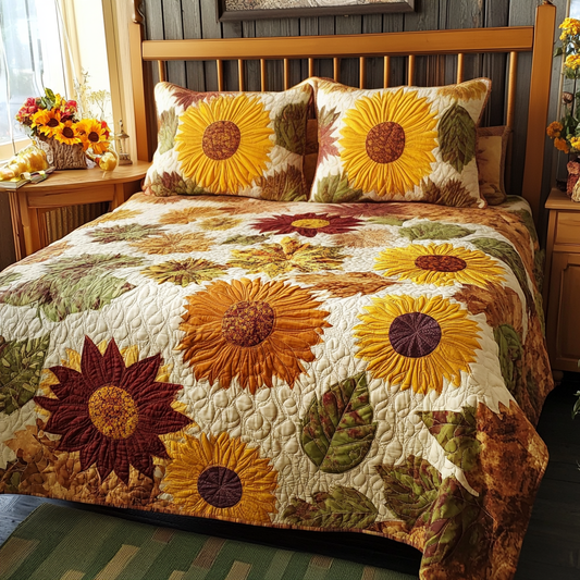 Sunflower Serenade 3-Piece Quilted Bedding Set NCU0TL1715
