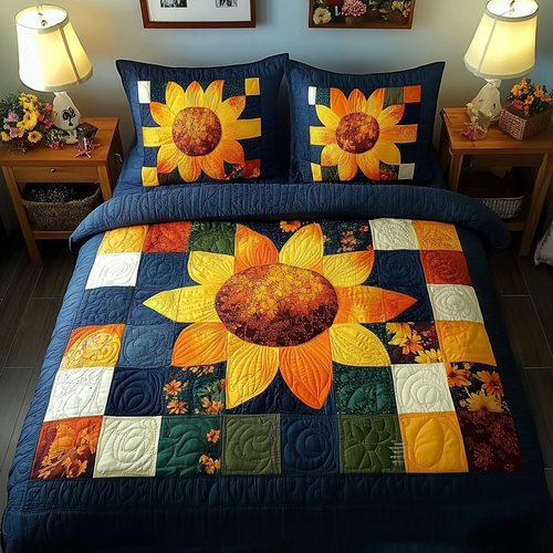 Sunflower Symphony 3-Piece Quilted Bedding Set NCU0TL1726