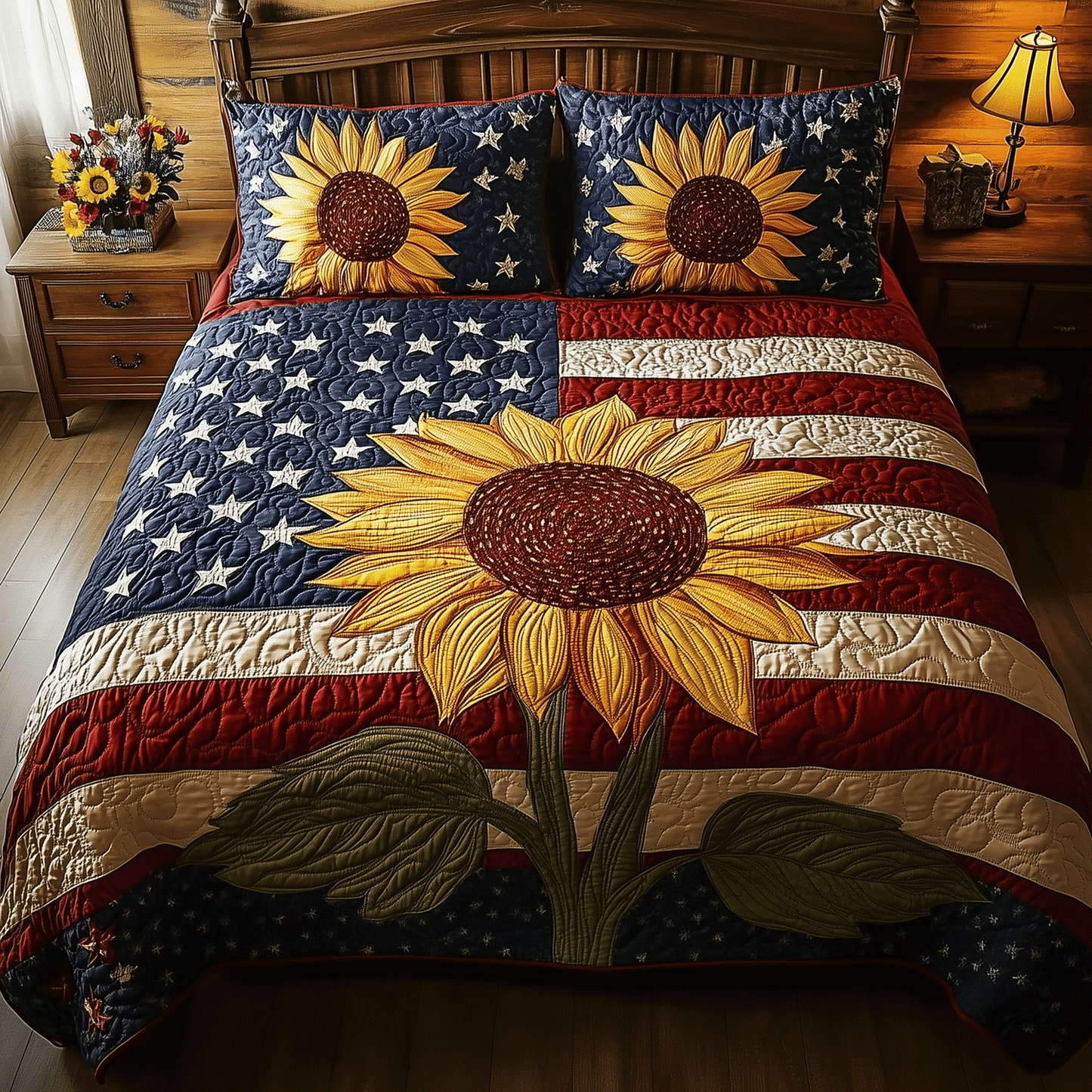 Sunflower Americana 3-Piece Quilted Bedding Set NCU0TH2089