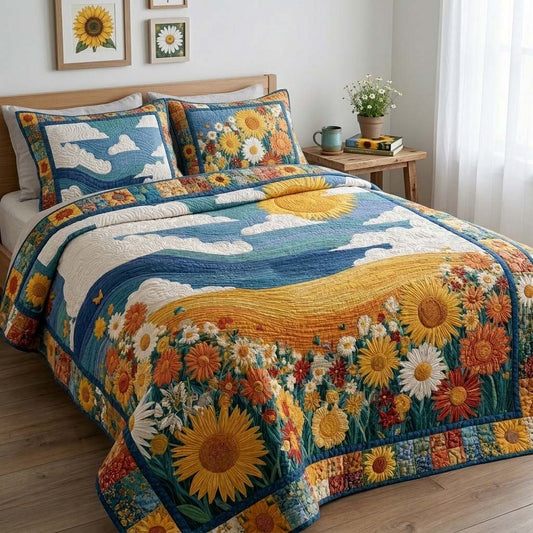 Sunflower Azure Day Quilted Blanket NCU0DQQ0603