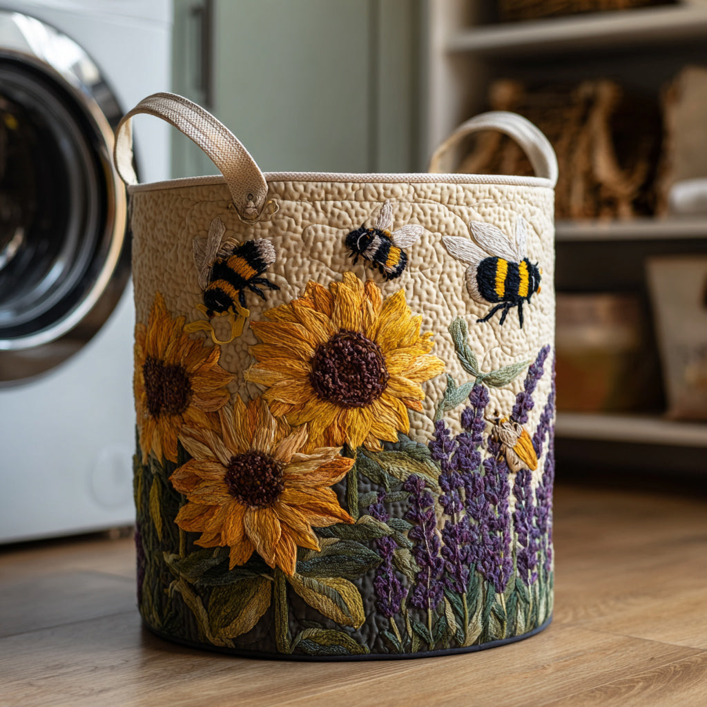 Sunflower Bee Quilted Laundry Basket NCU0HNH002