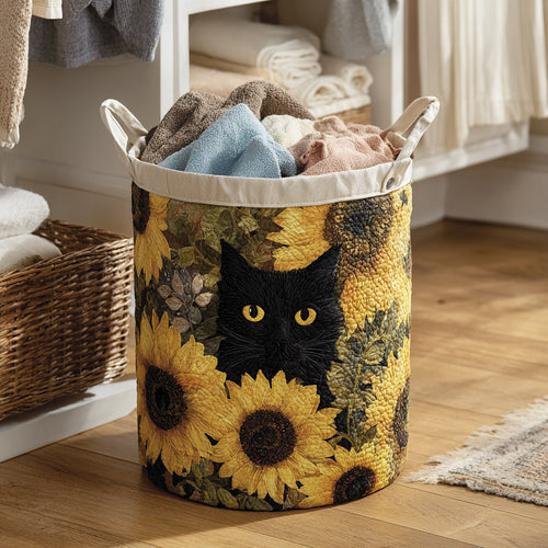 Sunflower Black Cat Quilted Laundry Basket NCU0HNH037