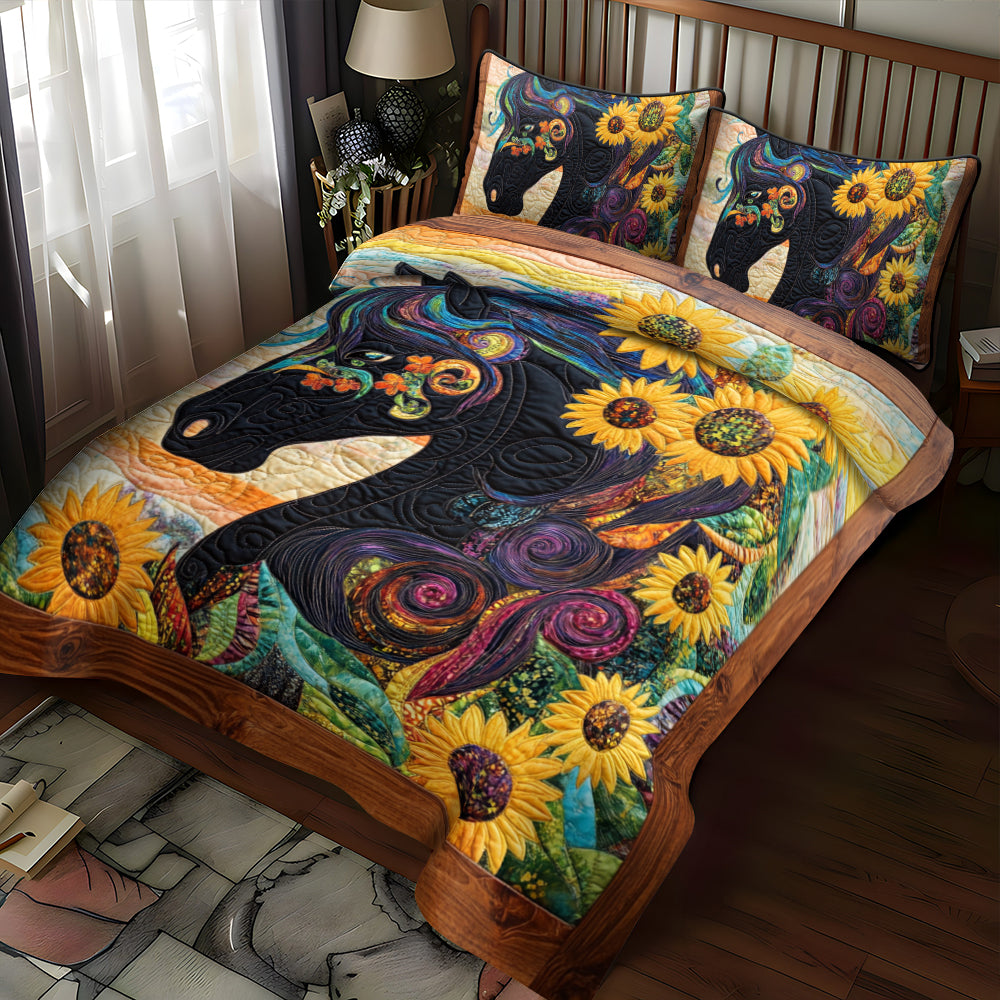 Sunflower Black Horse 3-Piece Quilted Bedding Set NCU0PD584