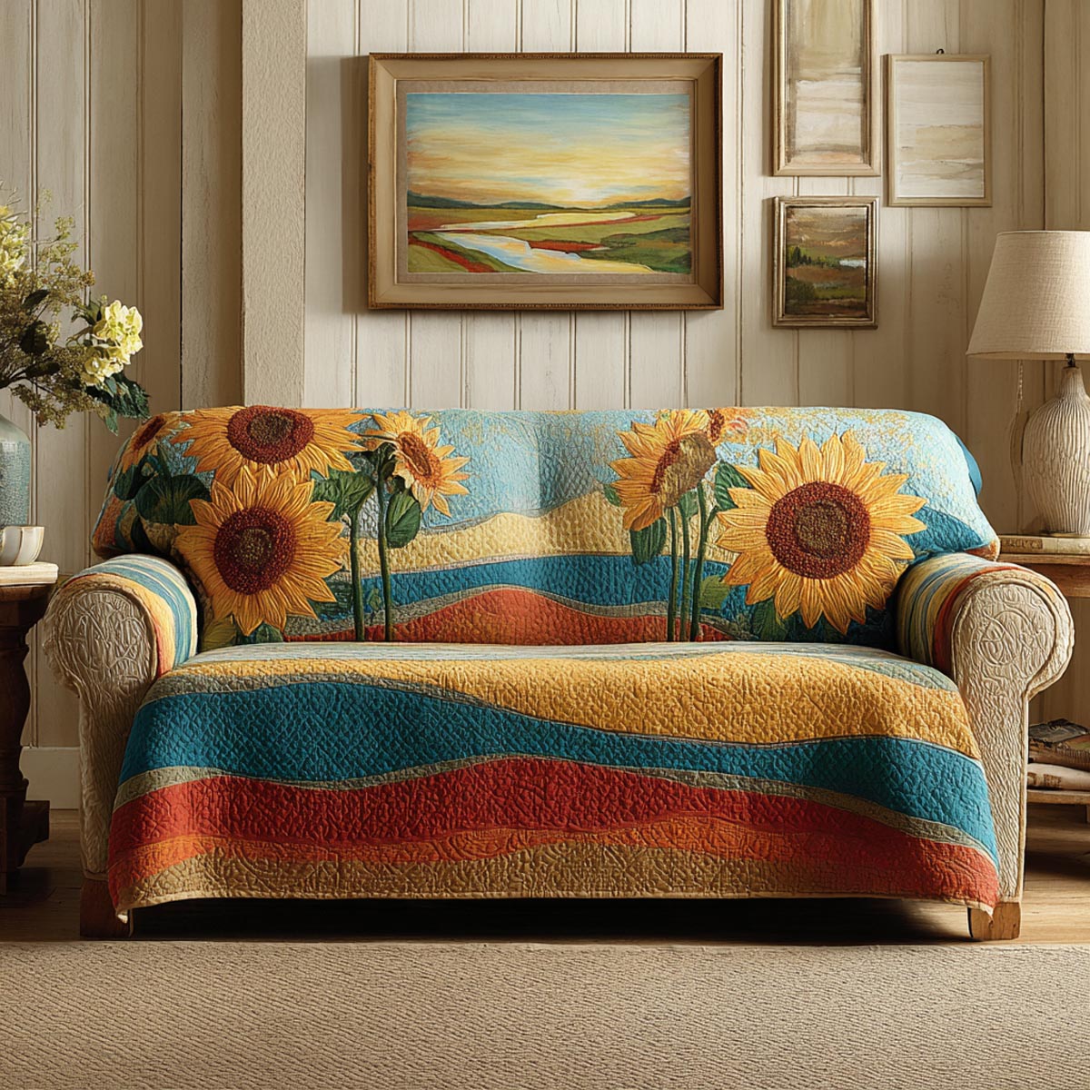 Sunflower Bliss Quilted Sofa Cover NCU0DV1750