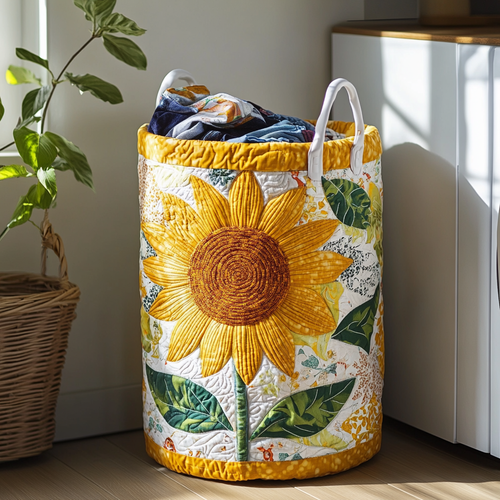 Sunflower Bloom Quilted Laundry Basket NCU0DDK970