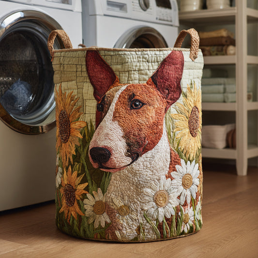Sunflower Bull Terrier Quilted Laundry Basket NCU0HNH645