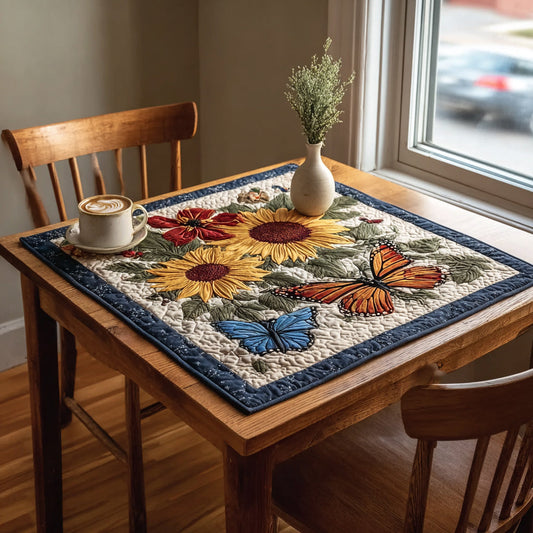 Sunflower Butterfly Quilted Garden Table Topper NCU0HNH049