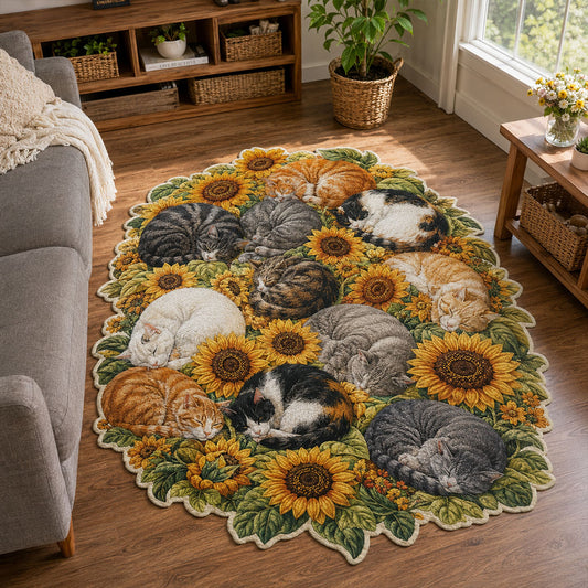 Sunflower Cat Gathering Custom Shape Area Rug NCU0PTT3331