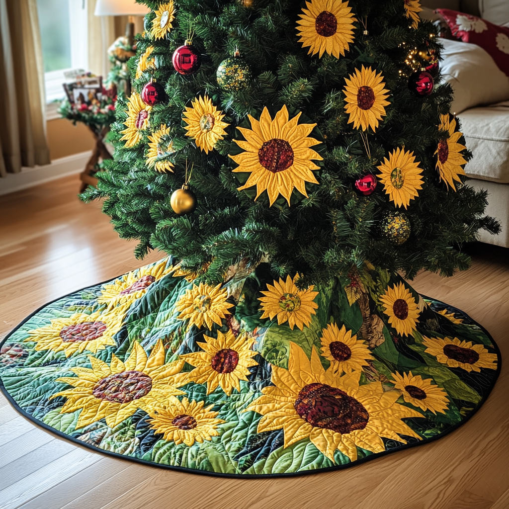 Sunflower Charm Christmas Quilted Tree Skirt NCU0DDK1630